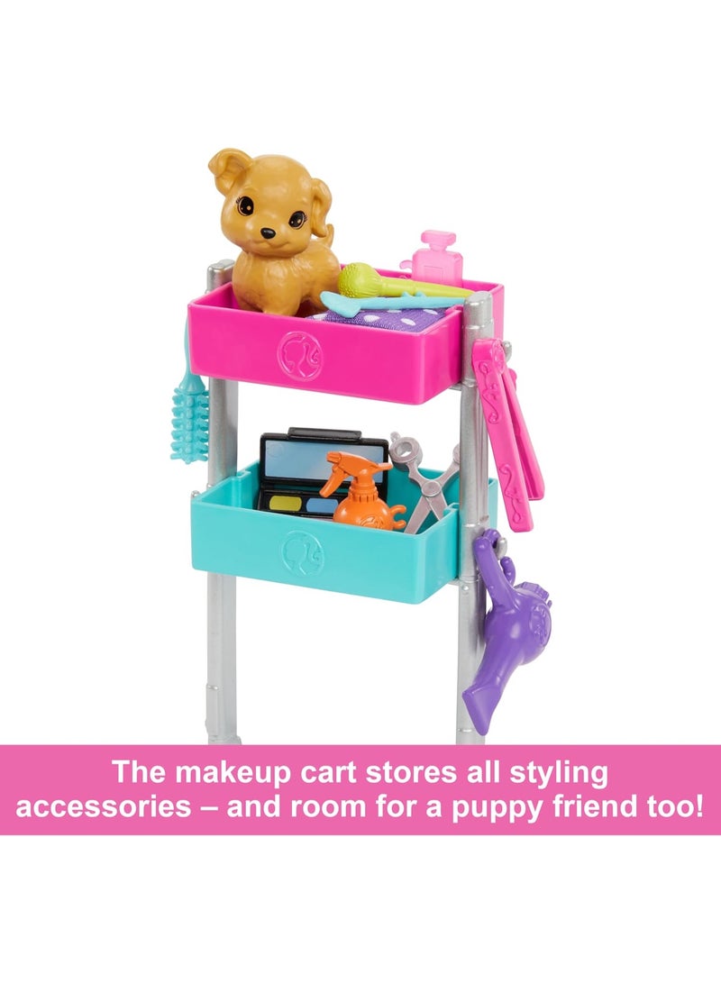 Barbie “Malibu” Stylist Doll And 14 Accessories Playset, Hair & Makeup Theme with Puppy And Styling Cart - Image 4
