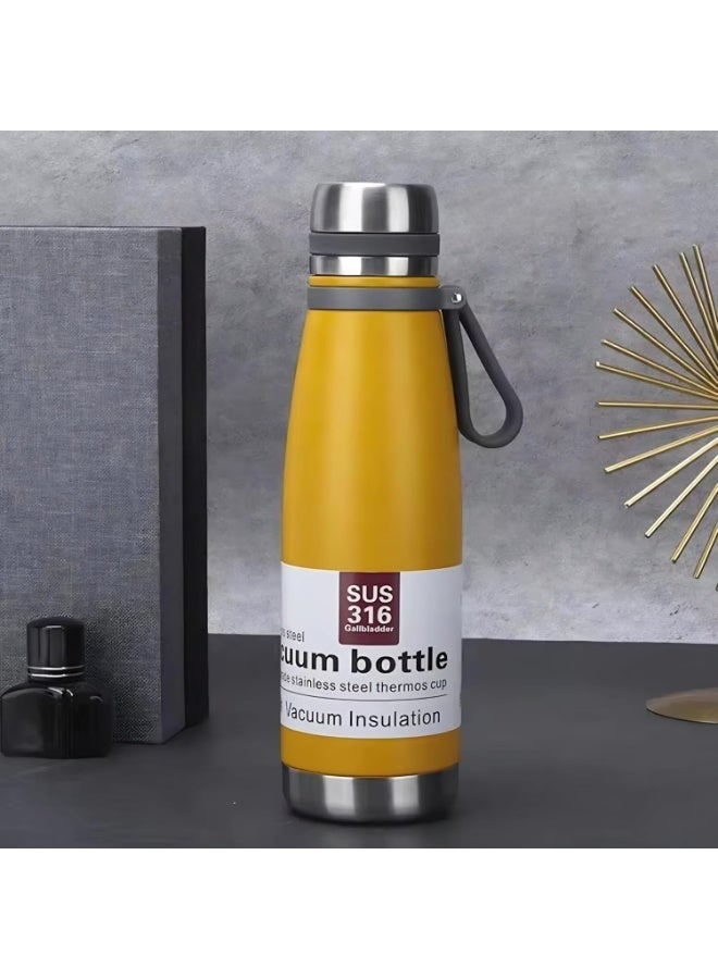 Premium Stainless Steel Vacuum Insulated Water Bottle – Double-Wall Thermos Flask, Keeps Drinks Cold for 24 Hours & Hot for 12 Hours, Leak-Proof & BPA-Free Reusable Bottle for Sports, Gym & Travel (650ml) Yellow - Image 1
