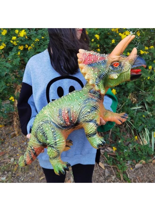 Super Large Triceratops Dinosaur Toy Simulation Animal Set Soft Glue Model Boy Child Baby Birthday-Color:Green Cute Triceratops-long 48cm High 22cm-with Sound