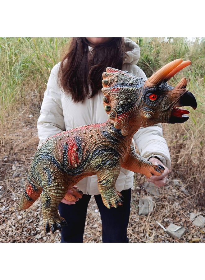 Super Large Triceratops Dinosaur Toy Simulation Animal Set Soft Glue Model Boy Child Baby Birthday-Color:Green Cute Triceratops-long 48cm High 22cm-with Sound