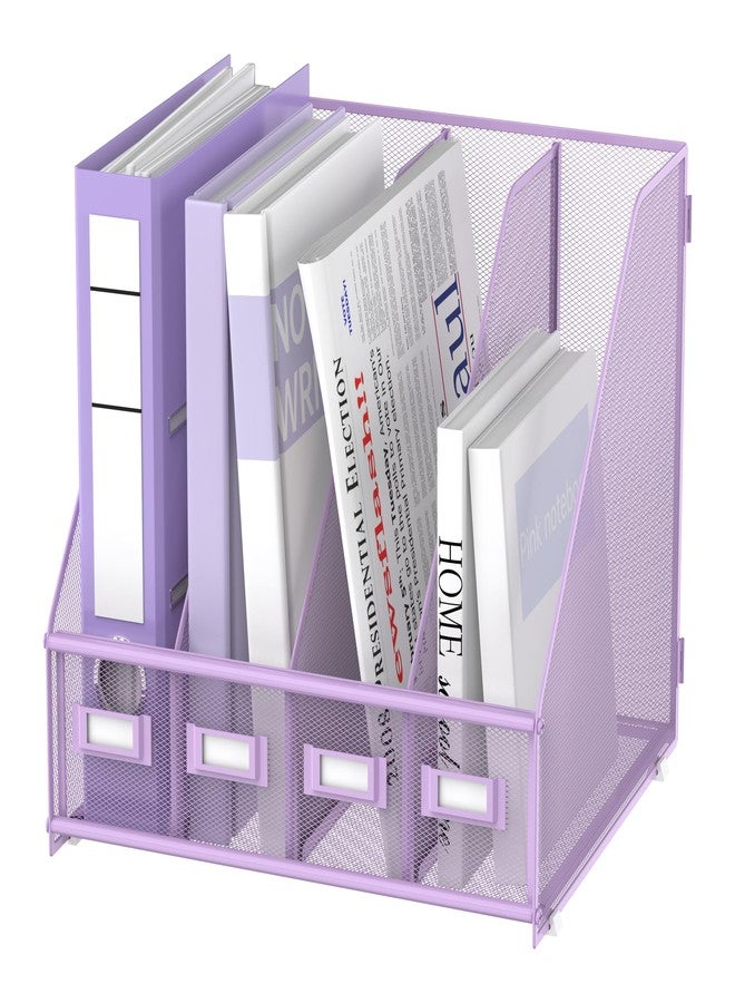 SUPEASY Magazine File Holder Desk Organizer, Metal Binder Holder with 4 Vertical Compartments for Office Home School, Purple - Image 1