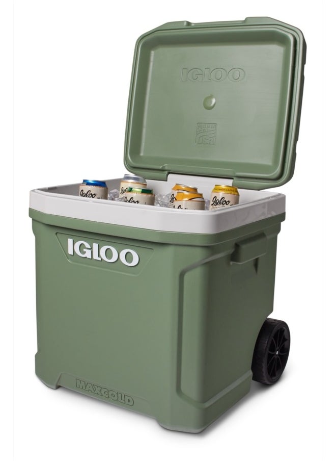 Igloo Ecocool Latitude 60 Qt Roller Cooler - Vintage Green  - Image 1