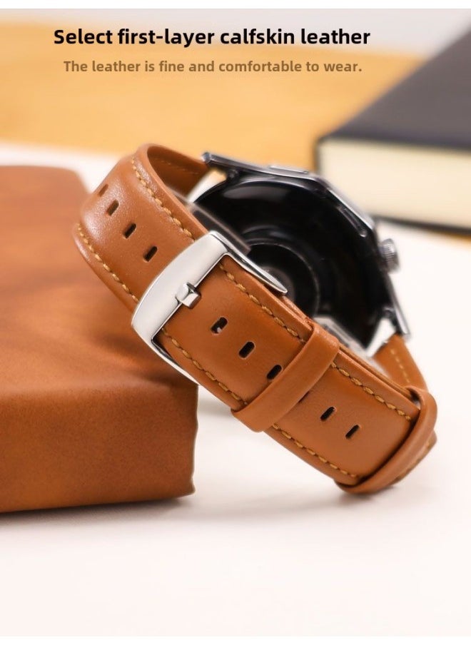 Generic - For Huawei Watch4/3/2 Original Leather Strap Gt4 3 2 Female Pro Special Buds Smart Belt-Color:Brown Silver Buckle-20mm - Image 1