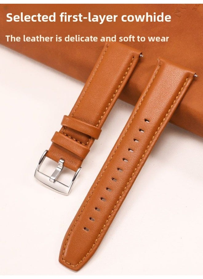 Generic - For Huawei Watch4/3/2 Original Leather Strap Gt4 3 2 Female Pro Special Buds Smart Belt-Color:Brown Silver Buckle-20mm - Image 1