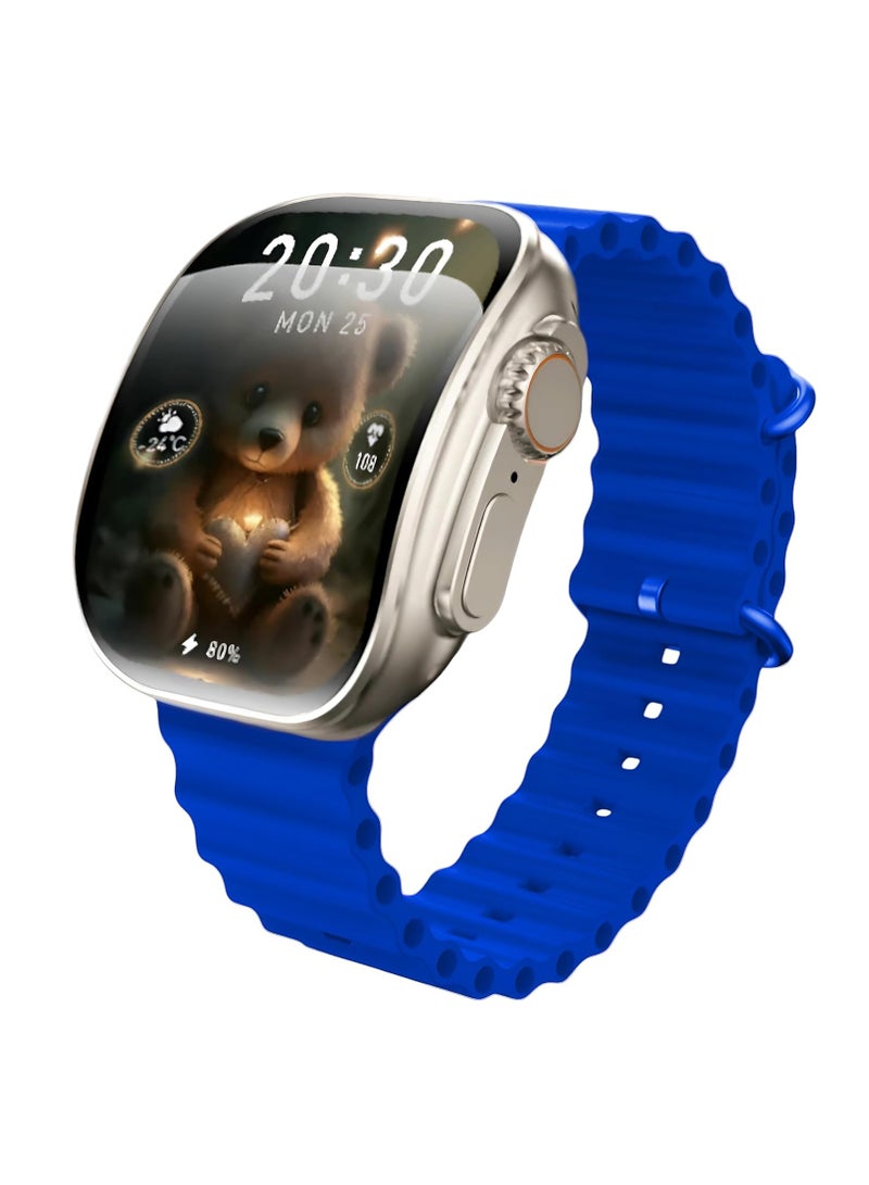W&O X10 Ultra Smart Watch 3 Curved Glass with Silicone Strap and Wireless Charging  Blue - Image 1