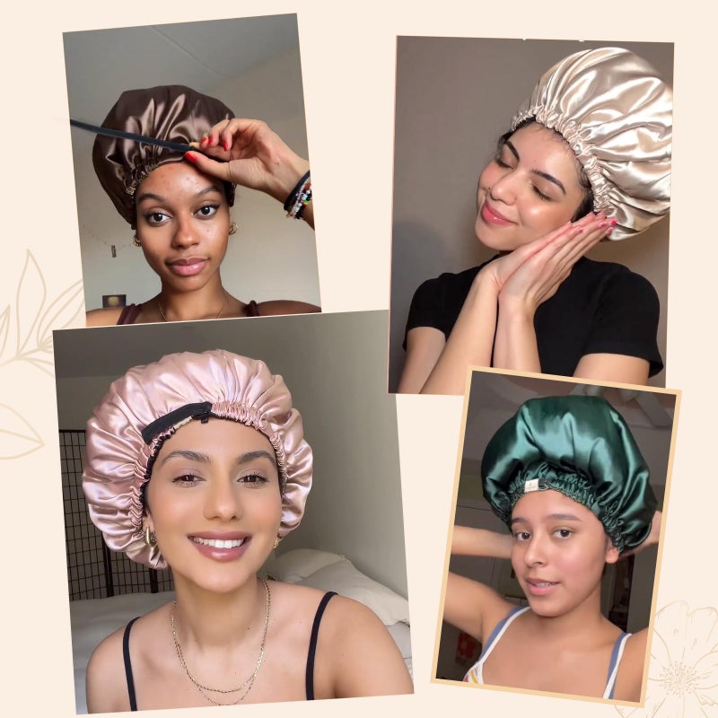 YANIBEST يانيبيست بونيه حرير قابلة للتعديل بونيه ساتان مزدوجة الطبقة بونيه شعر للنوم بونيهات للنساء قبعات للشعر المجعد الطبيعي، مريمية - Image 5