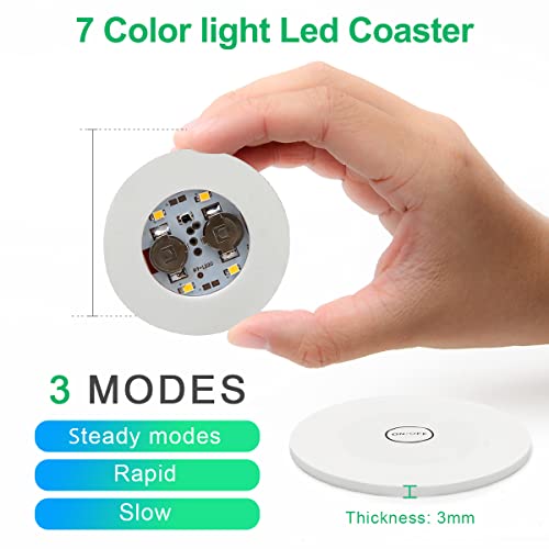 Ahier AHIIER 12 Pcs RGB Led Coasters - Multicolor Led Bar Coaster with 7 Colors, Bottle Lights and Sticker Lights for Party, Wedding, Bar - Image 3