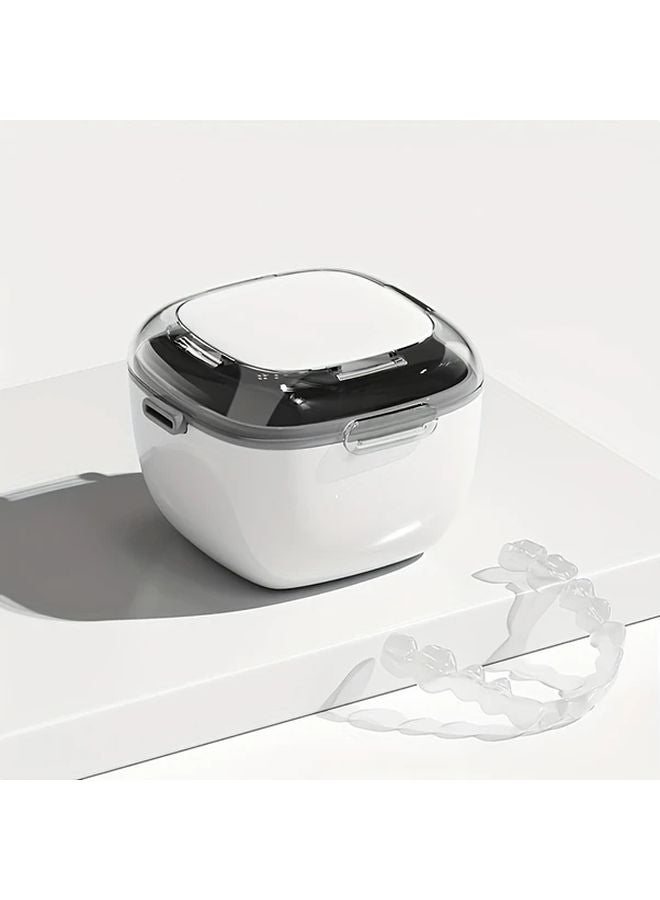 White Double Layered Denture Holder Box Portable Storage With Drainage Function - Image 1