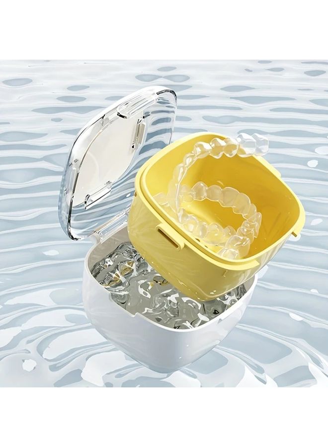 White Double Layered Denture Holder Box Portable Storage With Drainage Function - Image 3