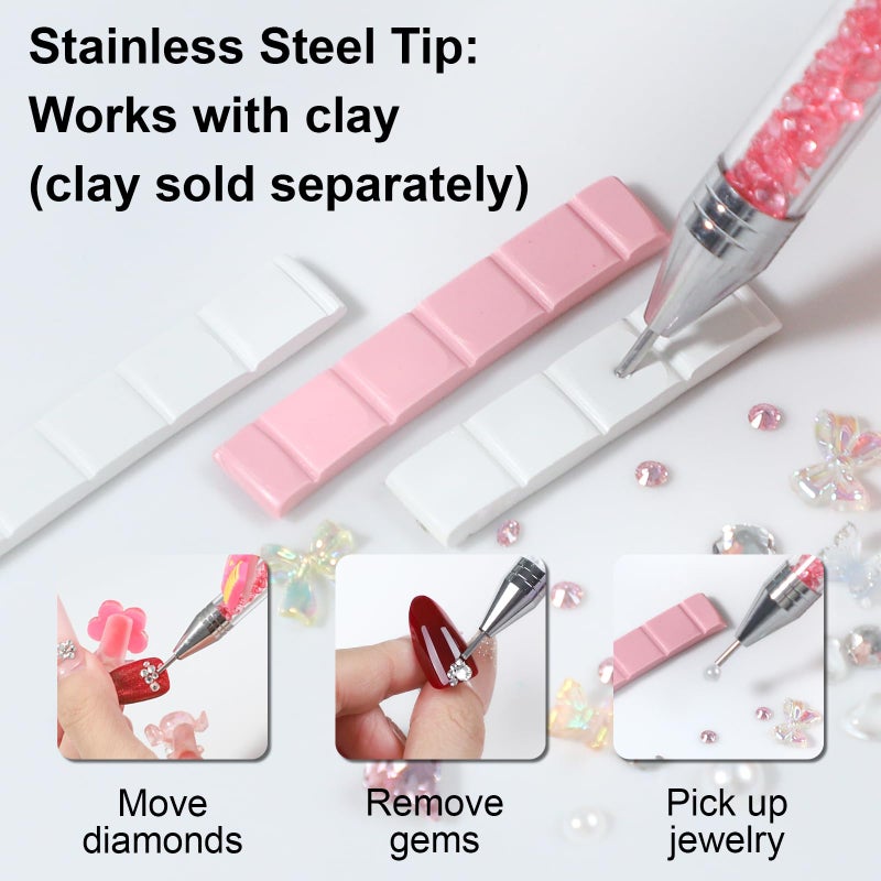 OIFEN Rhinestone Picker Tool,2 Wax Pencil for Rhinestones, Dual-Ended Rhinestone Applicator Wax Pen Gem Picker Tool with 6 Extra Wax Tips and 2 Tweezers (Pink+White) - Image 4