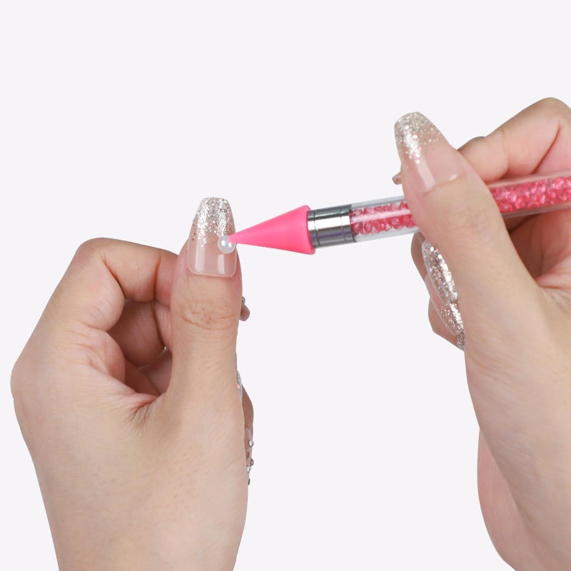 OIFEN Rhinestone Picker Tool,2 Wax Pencil for Rhinestones, Dual-Ended Rhinestone Applicator Wax Pen Gem Picker Tool with 6 Extra Wax Tips and 2 Tweezers (Pink+White) - Image 2