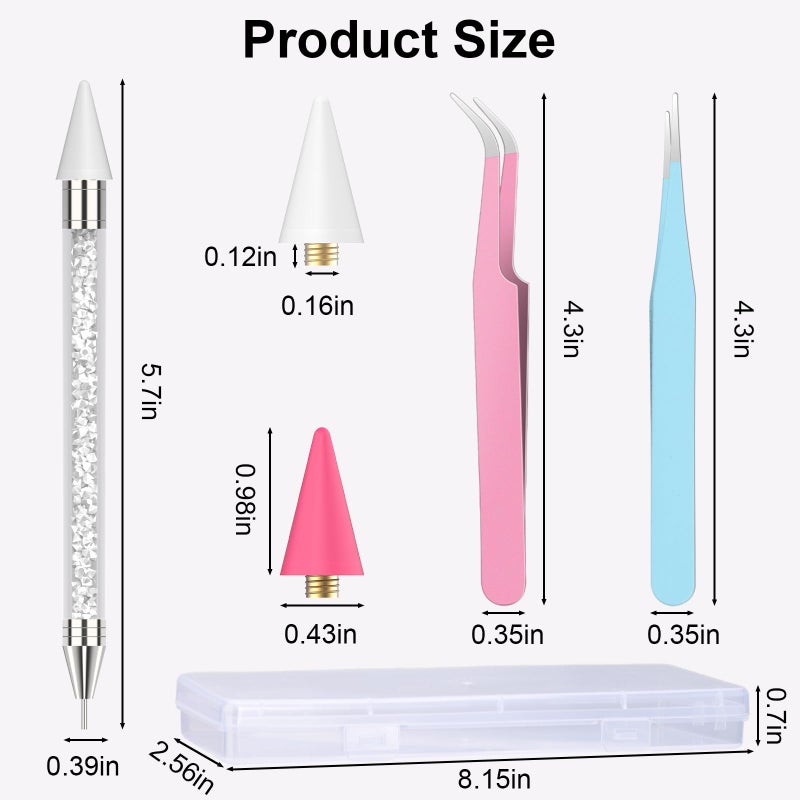 OIFEN Rhinestone Picker Tool,2 Wax Pencil for Rhinestones, Dual-Ended Rhinestone Applicator Wax Pen Gem Picker Tool with 6 Extra Wax Tips and 2 Tweezers (Pink+White) - Image 5