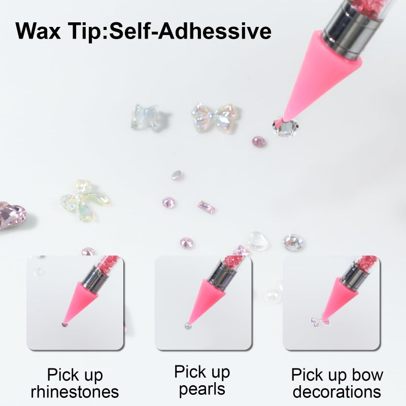 OIFEN Rhinestone Picker Tool,2 Wax Pencil for Rhinestones, Dual-Ended Rhinestone Applicator Wax Pen Gem Picker Tool with 6 Extra Wax Tips and 2 Tweezers (Pink+White) - Image 3