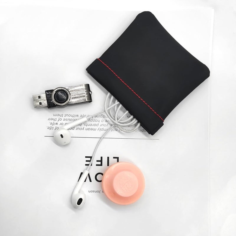 Quacc 3pcs Earphone Pouch PU Leather Headphone Storage Bag Universal Spring Bag Closure Soft Elastic Snap Spring Pouch for Storing Earphones, Coins, Keys, USB Flash Drives, Jewellery - Image 4