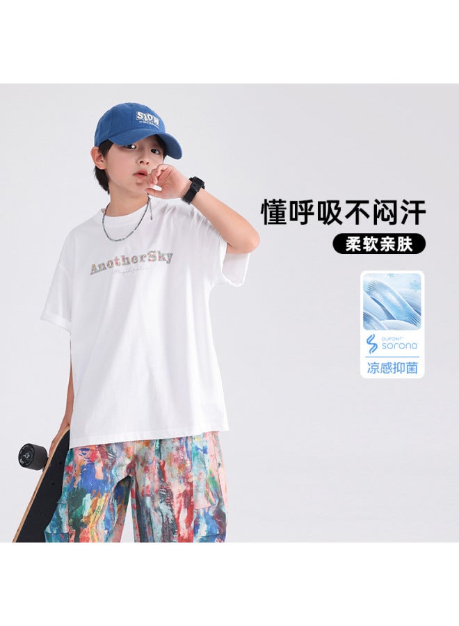 Boys' Summer Gradient Printed Short-sleeved T-shirt  New Style Kidsren's Boys Summer Loose Half-sleeved Thin Top