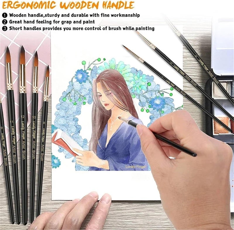5 مجموعة فرشاشات رسم مهنية بنهاية دائرية من النايلون ومادة الأكريليك، مناسبة للرسم بالألوان المائية والزيتية - Image 5