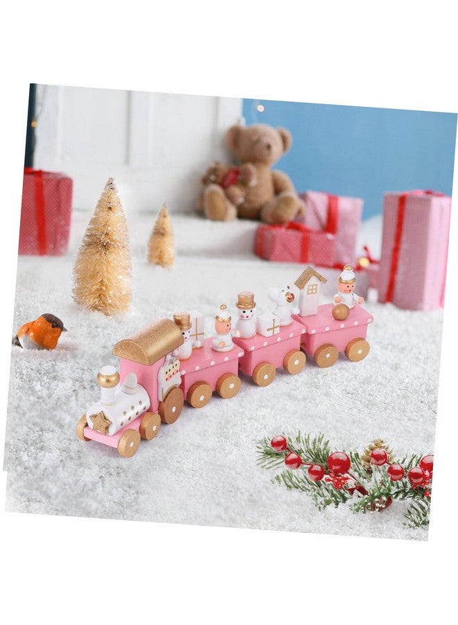 STOBOK لعبة قطار عيد الميلاد الخشبي من ستوبوك - قطار خشبي صغير - لعبة قطار وردي مع زينة رجل الثلج - زينة طاولة عيد الميلاد - مجموعة قطار عيد الميلاد المكونة من 4 أقسام - نموذج قطار للأطفال - Image 3