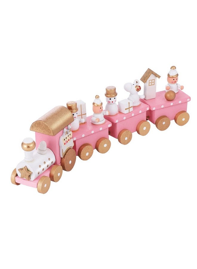 STOBOK لعبة قطار عيد الميلاد الخشبي من ستوبوك - قطار خشبي صغير - لعبة قطار وردي مع زينة رجل الثلج - زينة طاولة عيد الميلاد - مجموعة قطار عيد الميلاد المكونة من 4 أقسام - نموذج قطار للأطفال - Image 1