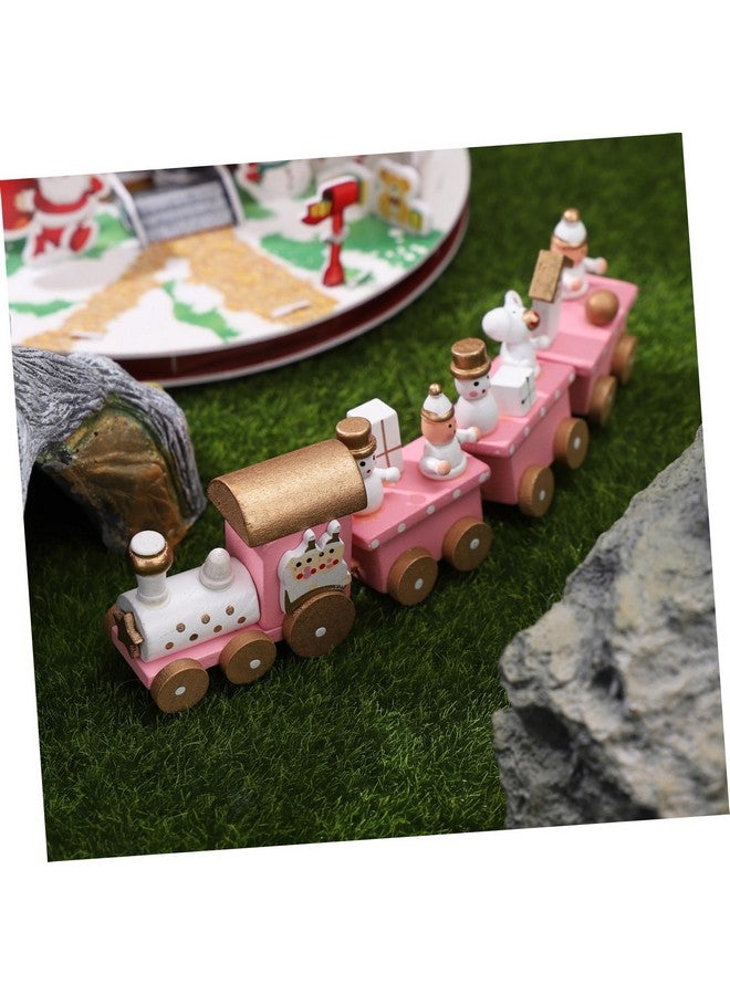 STOBOK لعبة قطار عيد الميلاد الخشبي من ستوبوك - قطار خشبي صغير - لعبة قطار وردي مع زينة رجل الثلج - زينة طاولة عيد الميلاد - مجموعة قطار عيد الميلاد المكونة من 4 أقسام - نموذج قطار للأطفال - Image 2