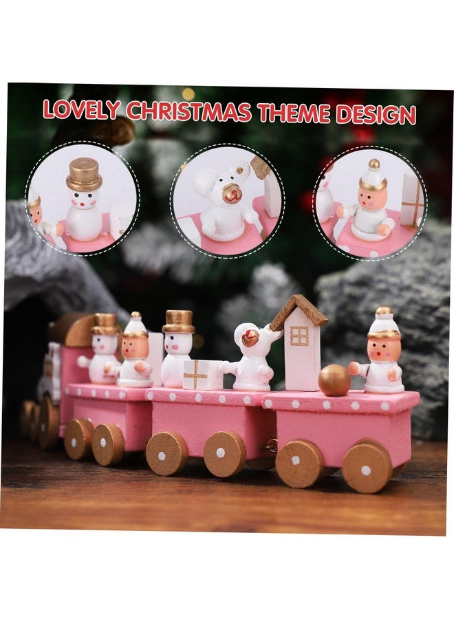 STOBOK لعبة قطار عيد الميلاد الخشبي من ستوبوك - قطار خشبي صغير - لعبة قطار وردي مع زينة رجل الثلج - زينة طاولة عيد الميلاد - مجموعة قطار عيد الميلاد المكونة من 4 أقسام - نموذج قطار للأطفال - Image 4