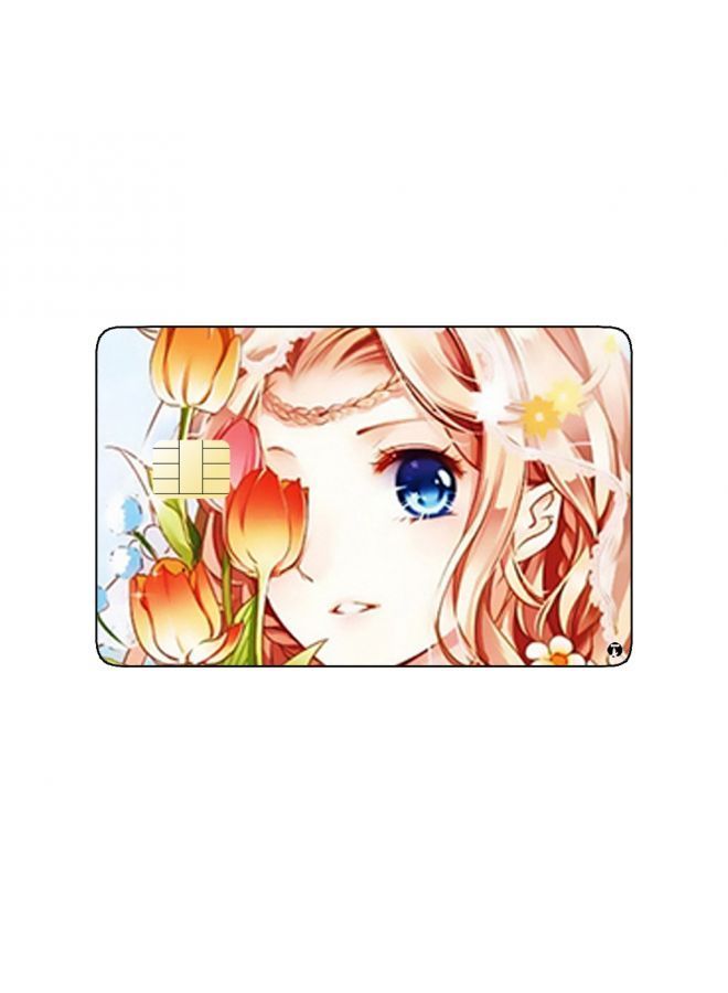 RKN PRINTED BANK CARD STICKER Cute Anime Girl Drawing With Flowers - Image 1