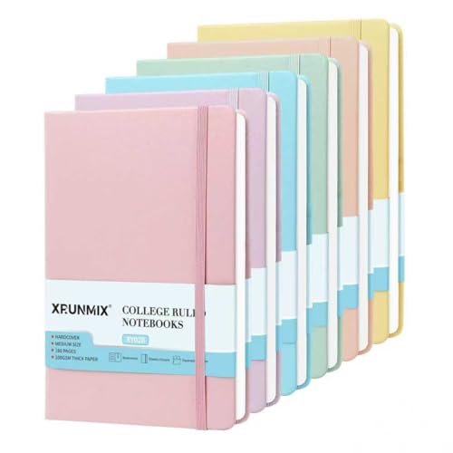 XRUNMIX Lined Journals for Writing A5 Notebooks 57 x 8 160 Pages 100 GSM Paper Ribbon Bookmark Elastic Band Inner Pocket Ideal for Work Journaling NoteTaking Gifting Pastel Color 6 Packs - Image 1