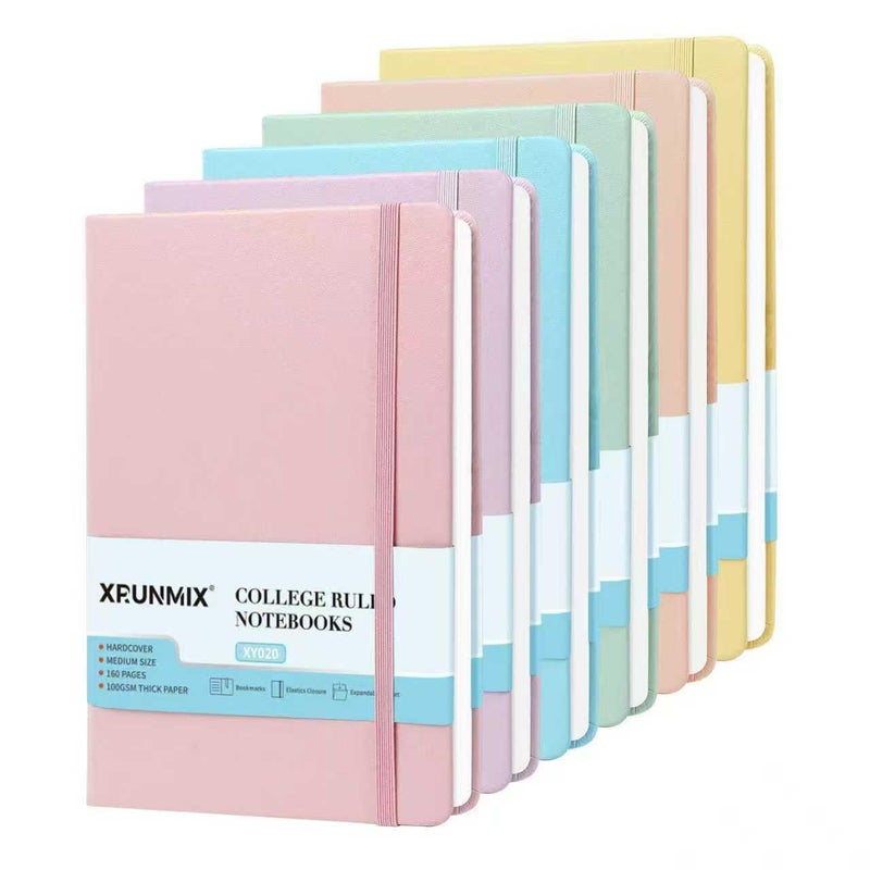 XRUNMIX Lined Journals for Writing A5 Notebooks 57 x 8 160 Pages 100 GSM Paper Ribbon Bookmark Elastic Band Inner Pocket Ideal for Work Journaling NoteTaking Gifting Pastel Color 6 Packs - Image 2