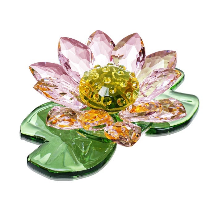 CRYSTAL LOTUS FIGURINE DECORATION SPRING GLASS DECORATIVE LOTUS FLOWER COLLECTION TABLE CENTREPIECE PINK
