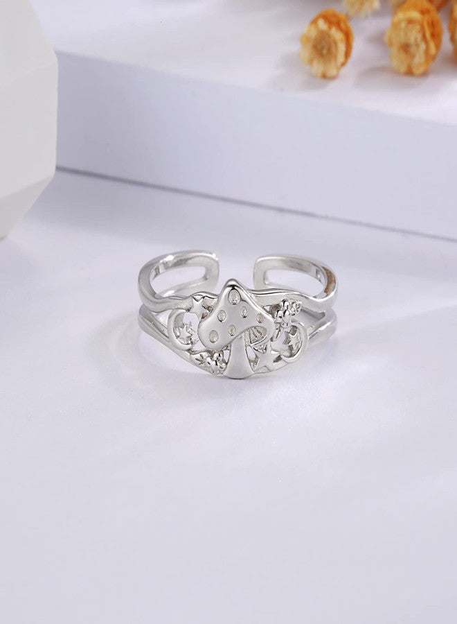 Sariel Cute Mushroom Gifts for Women - 925 Sterling Silver Magical Mushroom Ring with Moon and Star Gifts - Image 3