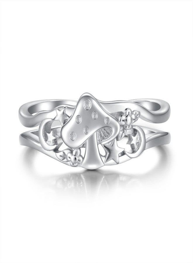 Sariel Cute Mushroom Gifts for Women - 925 Sterling Silver Magical Mushroom Ring with Moon and Star Gifts - Image 1