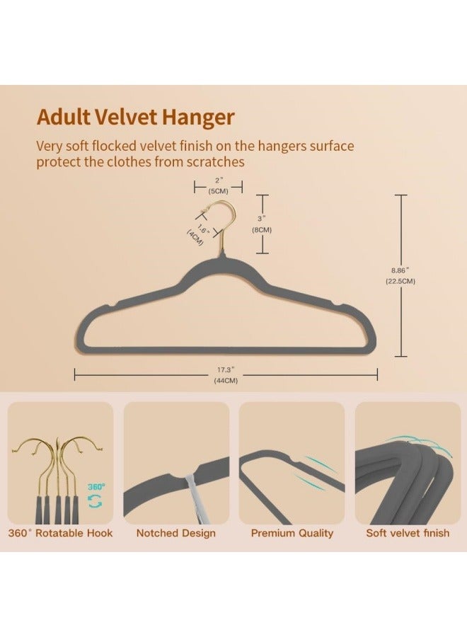Sandinrayli Premium Velvet Hangers (50 Pack) Heavy Duty Non Slip Felt Hangers Gray, 360 Degree Swivel Hooks,Space Saving Clothes Hangers,Durable Strong Hangers for Suits,Coats,Pants & Dress - Image 2
