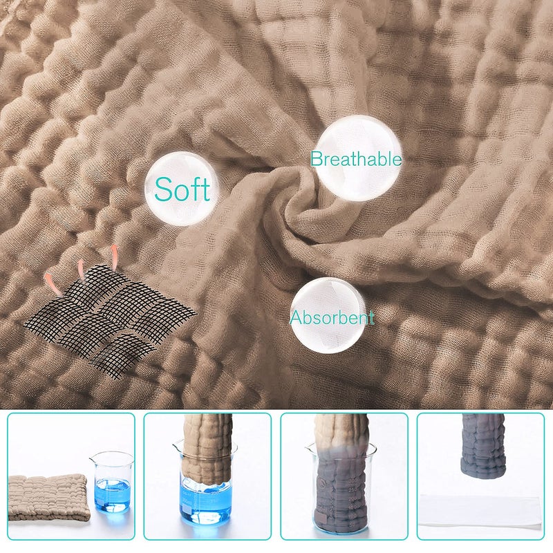 Yoofoss Muslin Burp Cloths for Baby 10 Pack 100% Cotton Baby Washcloths for Boys Girls Large 20''X10'' Super Soft and Absorbent Brown - Image 4