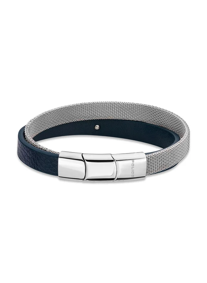 بوليس Hardware Navy Blue Leather Bracelet for Men's