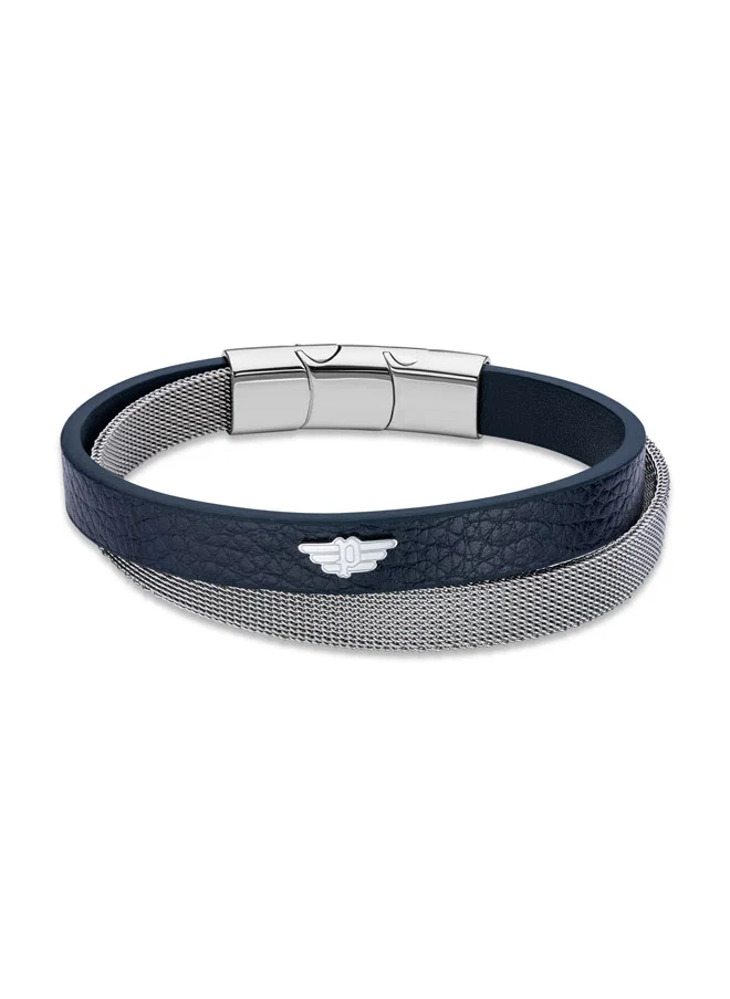 بوليس Hardware Navy Blue Leather Bracelet for Men's