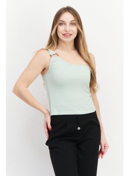 Women One Sleeves Plain Top, Mint Green