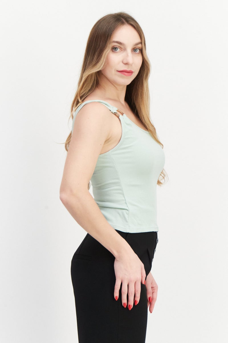 BB Dakota Women One Sleeves Plain Top, Mint Green - Image 2