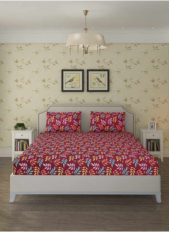 Status Contract Cotton Rich Double Bedsheet with 2 Pillow Covers for Bed Room, Home, Hotel-120 GSM, Red, 210 X 215 Cm  - Image 3