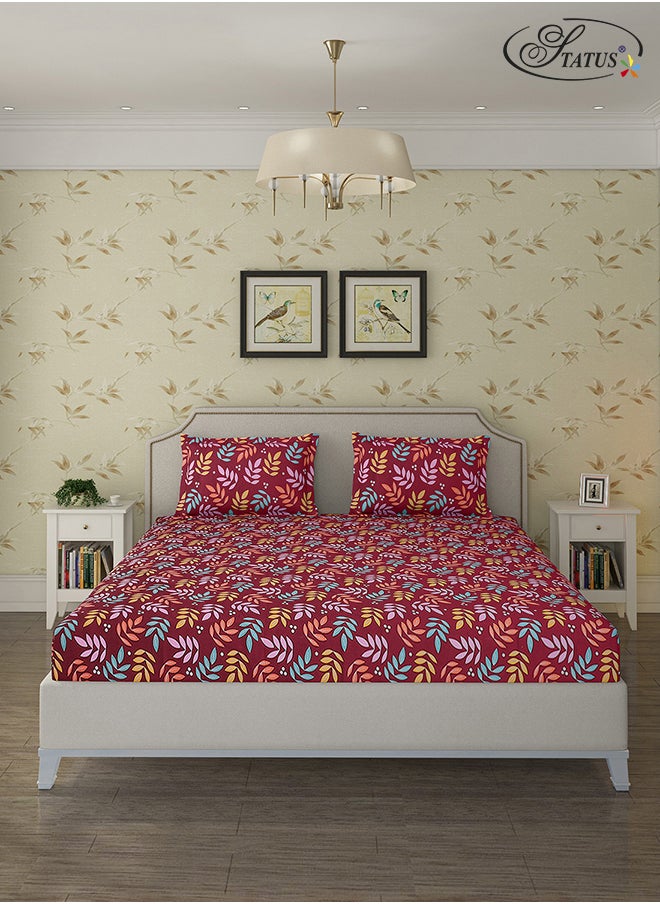 Status Contract Cotton Rich Double Bedsheet with 2 Pillow Covers for Bed Room, Home, Hotel-120 GSM, Red, 210 X 215 Cm  - Image 1