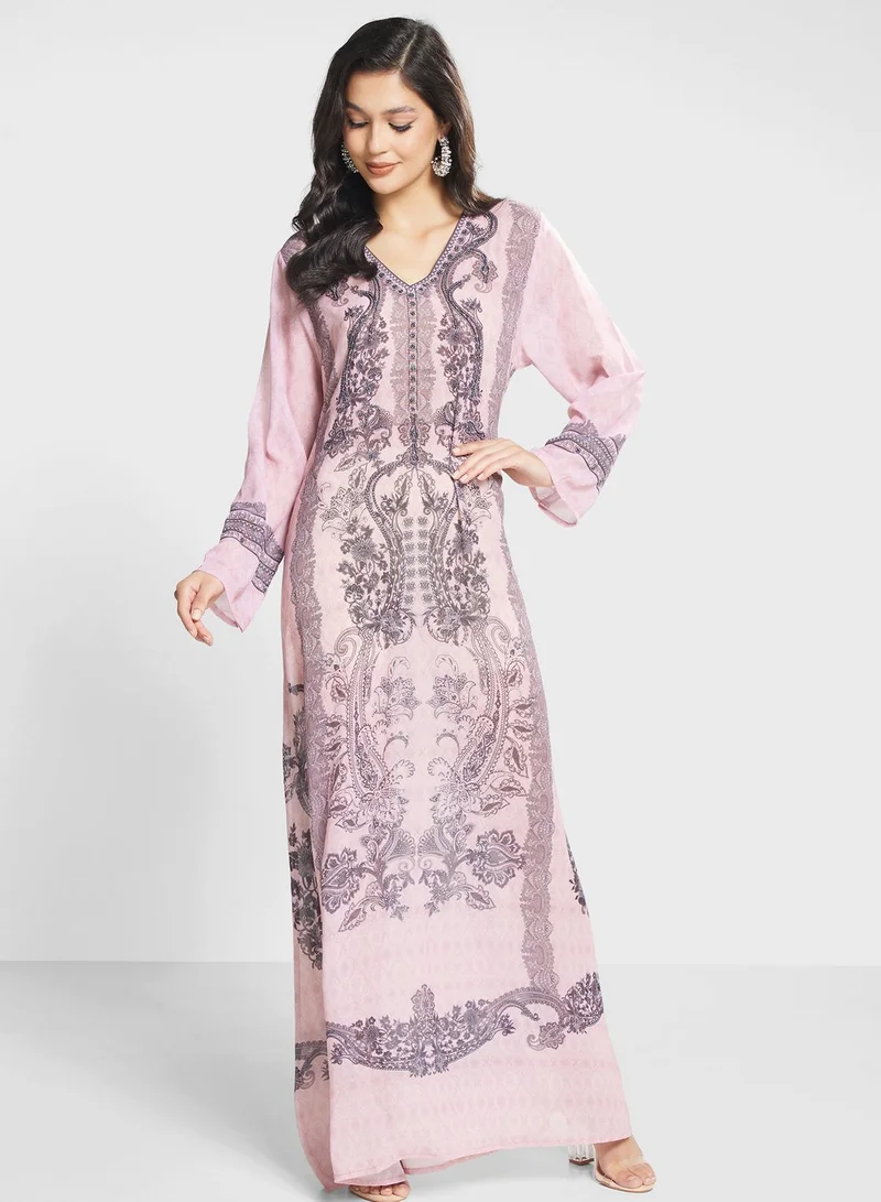 Biba V-Neck Floral Printed Jalabiya