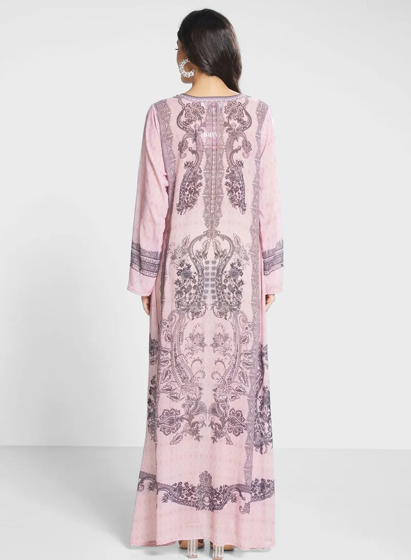Biba V-Neck Floral Printed Jalabiya