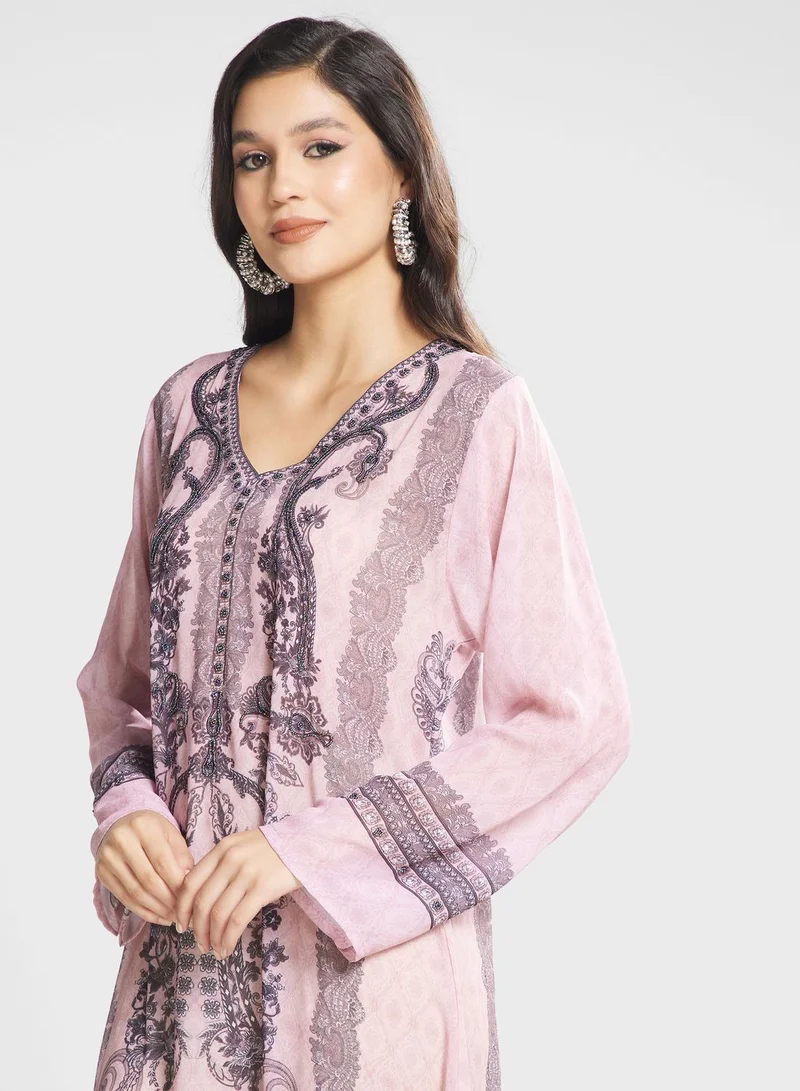 Biba V-Neck Floral Printed Jalabiya