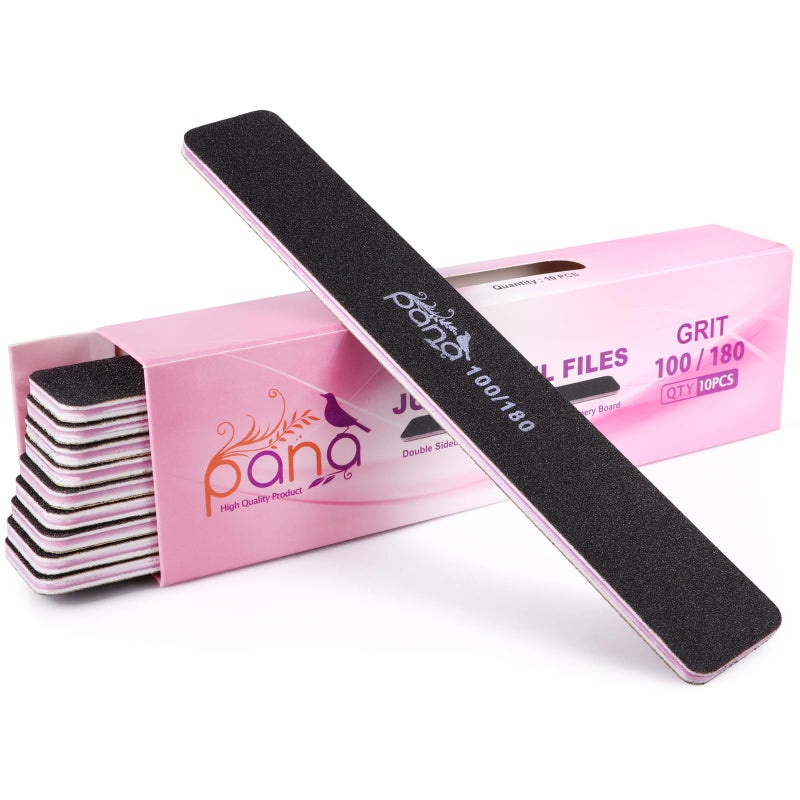 Pana 10PCS Jumbo Size PANA Professional Double Sided Nail Files Black 100180 Grit Emery Board Nail Buffering File Manicure Pedicure Nail Polisher Washable - Image 3