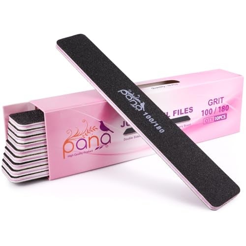 Pana 10PCS Jumbo Size PANA Professional Double Sided Nail Files Black 100180 Grit Emery Board Nail Buffering File Manicure Pedicure Nail Polisher Washable - Image 1