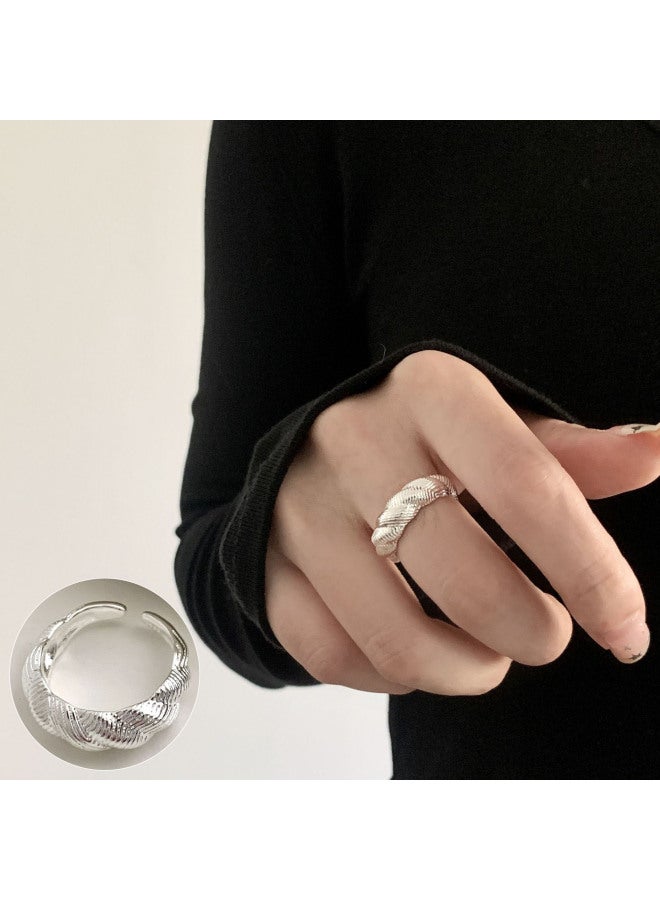 Minimalist Cold Style Wide-brimmed Mist Ring Women's Matte Fashion Design Sense S925 Silver Plated Open Ring Finger Ring