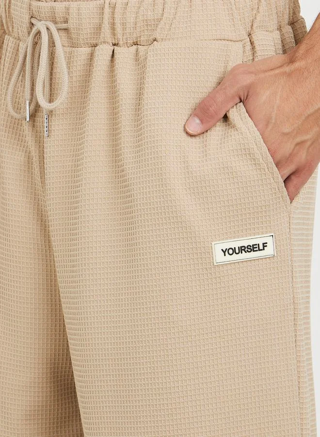 Styli Waffle Knit Oversized Shorts with Turn Up Hem & Badge Detail