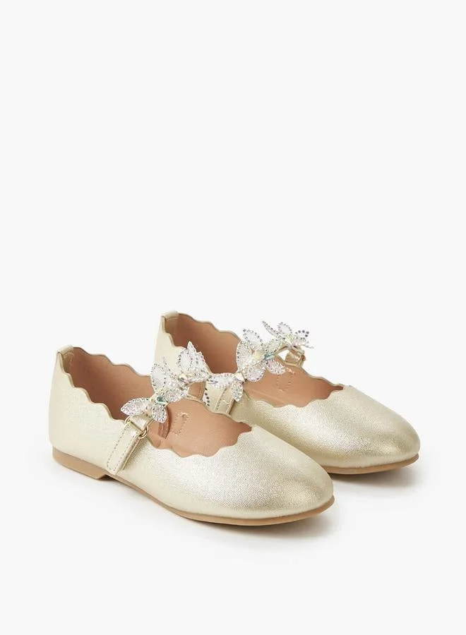 جونيورز Girls Hook And Loop Embellished Ballerina Shoes Ramadan Collections