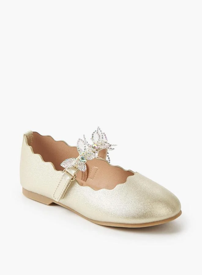 JUNIORS Girls Hook And Loop Embellished Ballerina Shoes