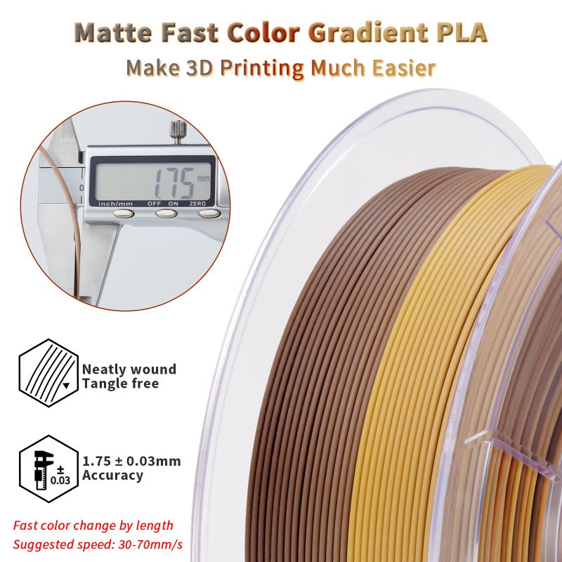 ZIRO PLA Filament 1.75mm, Matte Rainbow 3D Printer Filament, Fast Color Gradient Change PLA, Color Change by Length, Fit Most FDM Printers, 1KG Spool, Castle Brick - Image 4