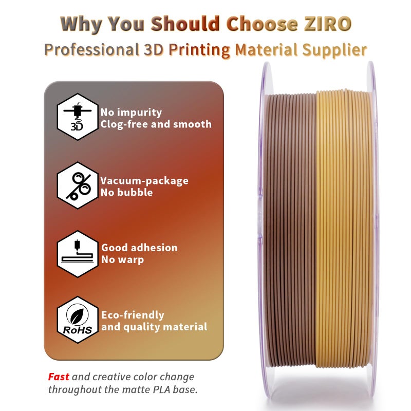 ZIRO PLA Filament 1.75mm, Matte Rainbow 3D Printer Filament, Fast Color Gradient Change PLA, Color Change by Length, Fit Most FDM Printers, 1KG Spool, Castle Brick - Image 3