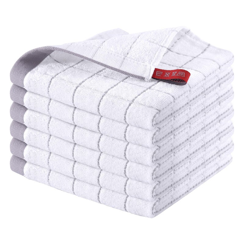 Homaxy 100% Cotton Terry Kitchen Dish Cloths, Ultra Soft and Absorbent Dish Towels for Kitchen, Suitable for Drying and Washing Dishes, 6 Pack, 12 x 12 Inches, White - Image 1